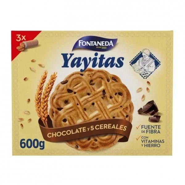 Galleta de chocolate-5 cereales FONTANEDA, caja 600 g - 0.6 kg - Imagen del producto en Findit
