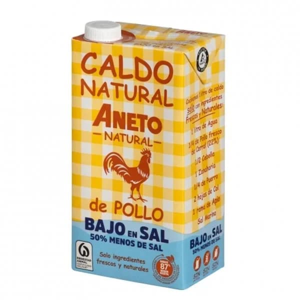 Caldo natural de pollo bajo en sal ANETO, brik 1 litro - 1 l - Imagen del producto en Findit
