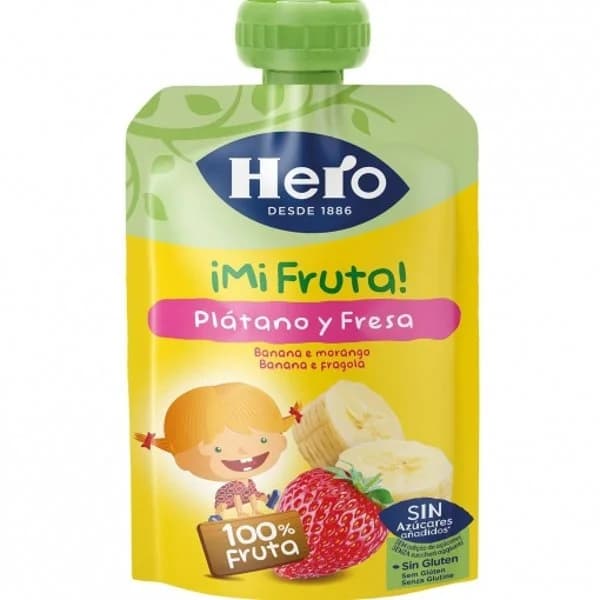 Bolsita de plátano, fresa y manzana Hero Mi Fruta sin gluten 100 g. - 0.1 kg - Imagen del producto en Findit