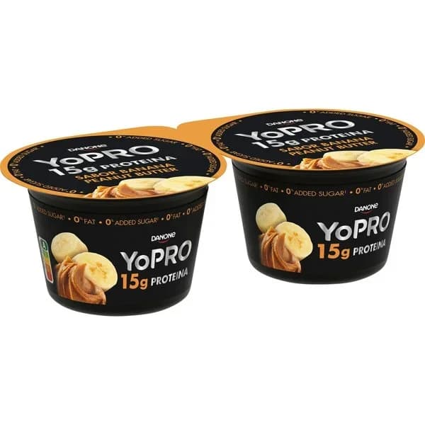 Leche fermentada desnatada con plátano y aroma a crema de cacahuete sin azúcar añadido Danone Yopro pack de 2 unidades de 160 g. - 0.32 kg - Imagen del producto en Findit