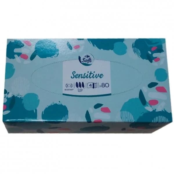 Pañuelos 4 capas sensitive Carrefour 80 us. - 78.33 ud - Imagen del producto en Findit