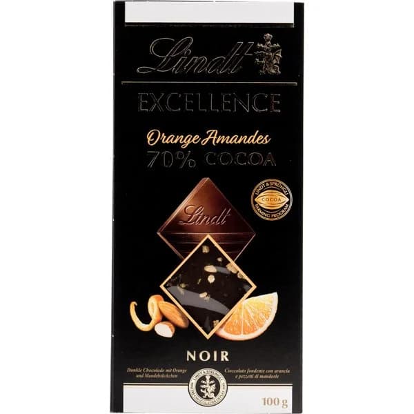 Chocolate passion orange almond LINDT Excellence, tableta 100 g - 0.1 kg - Imagen del producto en Findit