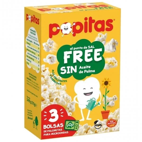 Palomitas para microondas con sal sin palma POPITAS, pack 3x90 g - 0.27 kg - Imagen del producto en Findit