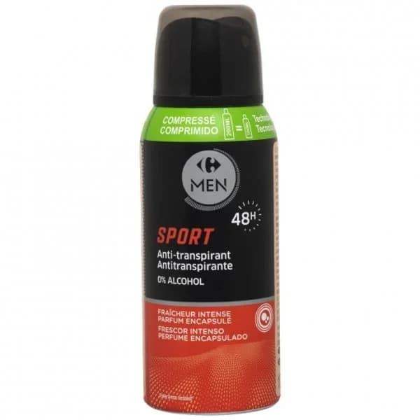 Desodorante en spray sport protección 48h antitranspirante frescor intenso 0% alcohol Carrefour Men 100 ml. - 0.1 l - Imagen del producto en Findit