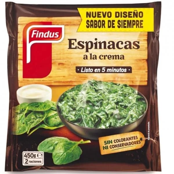 Espinacas a la crema 450 g - 0.45 kg - Imagen del producto en Findit