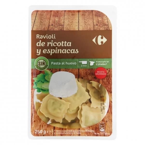 Ravioli de ricotta y espinacas al huevo Carrefour 250 g. - 0.25 kg - Imagen del producto en Findit