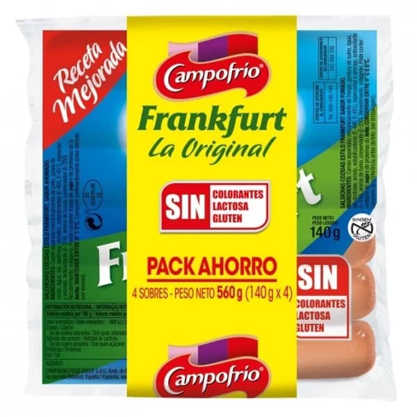 Salchichas Frankfurt CAMPOFRÍO, pack 4x140 g - 0.56 kg - Imagen del producto en Findit