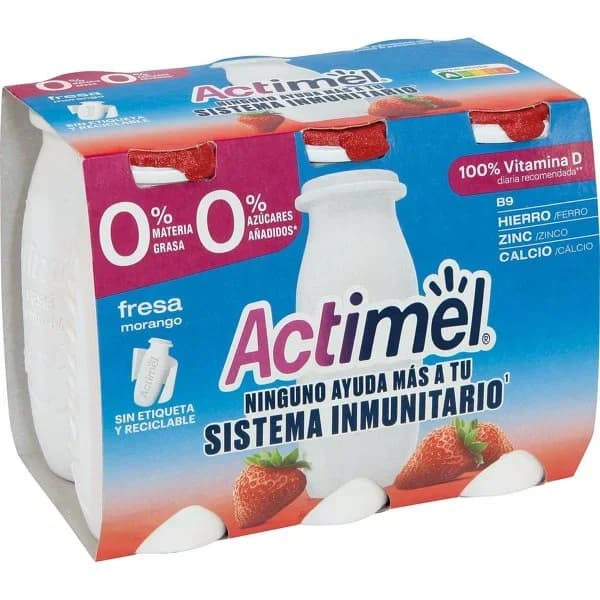 Yogur líquido 0% de fresa 6x100 g - 0.6 kg - Imagen del producto en Findit