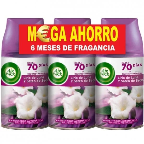 Ambientador automático freshmatic lirio de luna y satén de seda recambio Air Wick 3 ud. - 3 ud - Imagen del producto en Findit