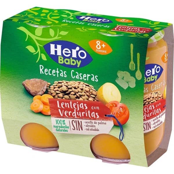 Tarrito de lentejas con verduras desde 8 meses recetas caseras Hero Baby sin gluten pack de 2 unidades de 190 g. - 0.38 kg - Imagen del producto en Findit