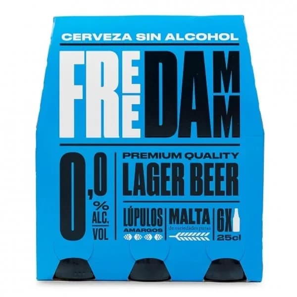 Cerveza Free Damm Lager 0,0 sin alcohol sin gluten pack de 6 botellas de 25 cl. - 1.5 l - Imagen del producto en Findit