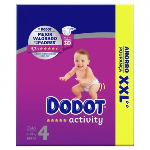 Pañal 9-14 kg Talla 4 Box XXL DODOT Activity, caja 144 uds - 142.86 ud - Imagen del producto en Findit