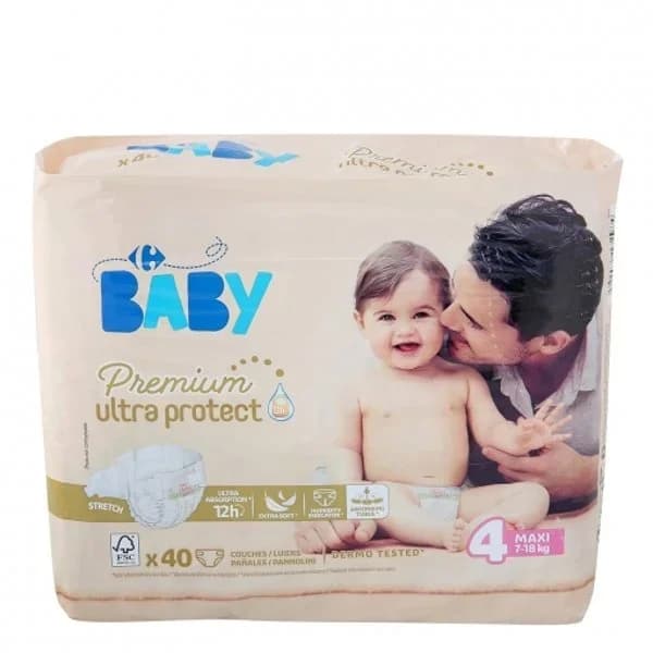 Pañales Premium Ultra Protect Carrefour Baby T4 (7kg.-18kg.) 40 ud. - 40.45 ud - Imagen del producto en Findit