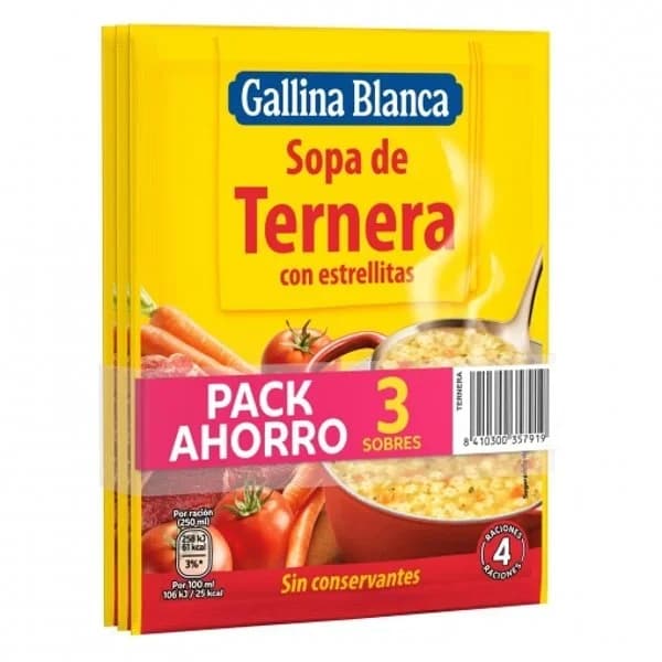 Sopa de ternera GALLINA BLANCA, pack 3x74 g - 0.22 kg - Imagen del producto en Findit