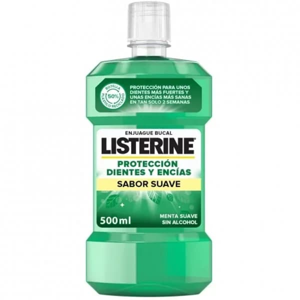 Enjuague bucal protección dientes y encías sabor suave menta suave sin alcohol Listerine 500 ml. - 0.5 l - Imagen del producto en Findit