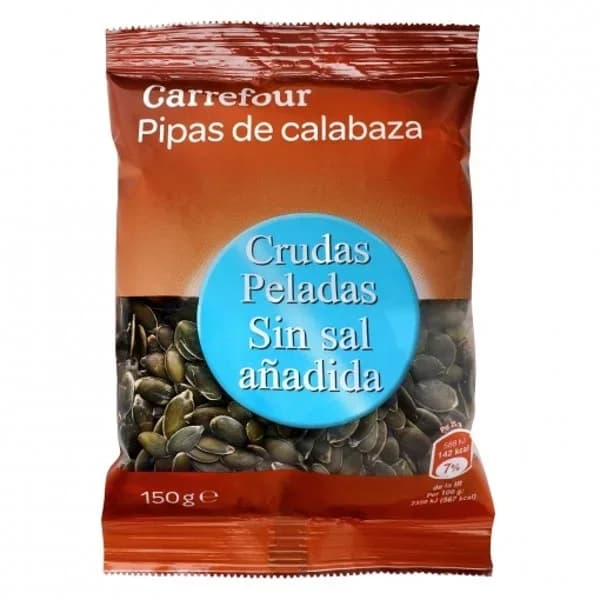 Pipas de calabaza crudas y peladas Carrefour sin sal añadida 150 g. - 0.15 kg - Imagen del producto en Findit