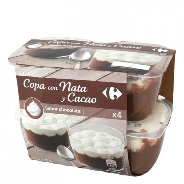 Copa de chocolate con nata Carrefour pack de 4 unidades de 115 g. - 0.46 kg - Imagen del producto en Findit