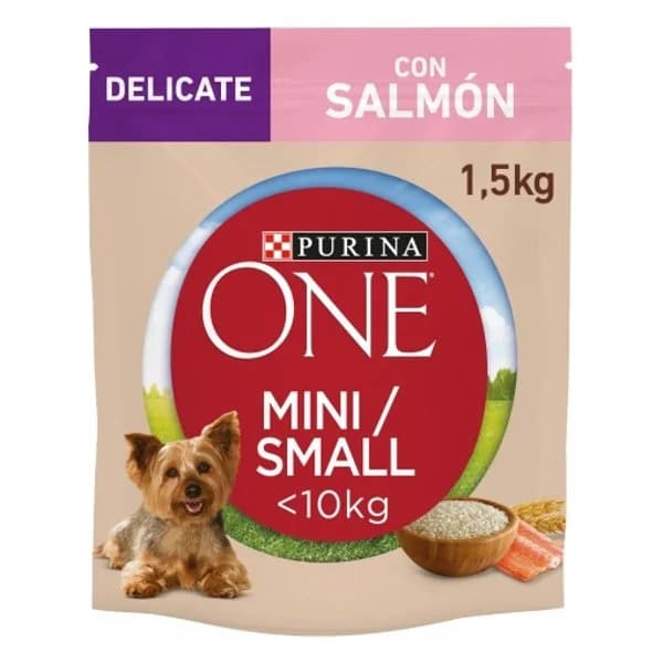 Pienso de salmón y arroz para perro mini Purina One Delicate 1,5 kg. - 1.5 kg - Imagen del producto en Findit