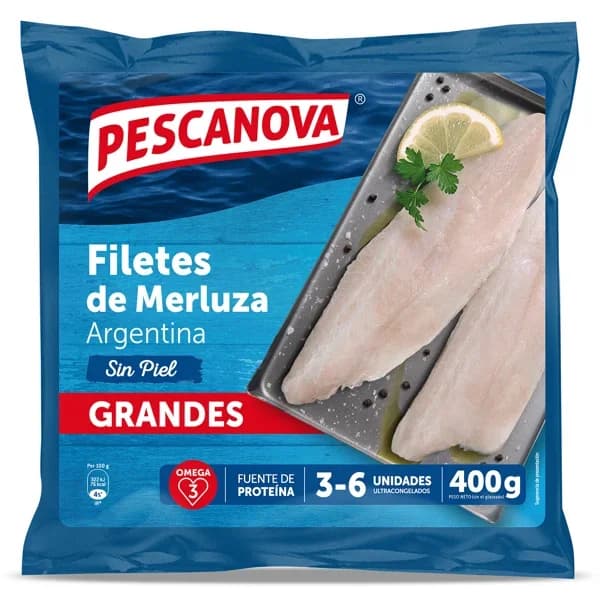Filetes de merluza Argentina sin piel Pescanova bolsa 400 g - 0.4 kg - Imagen del producto en Findit