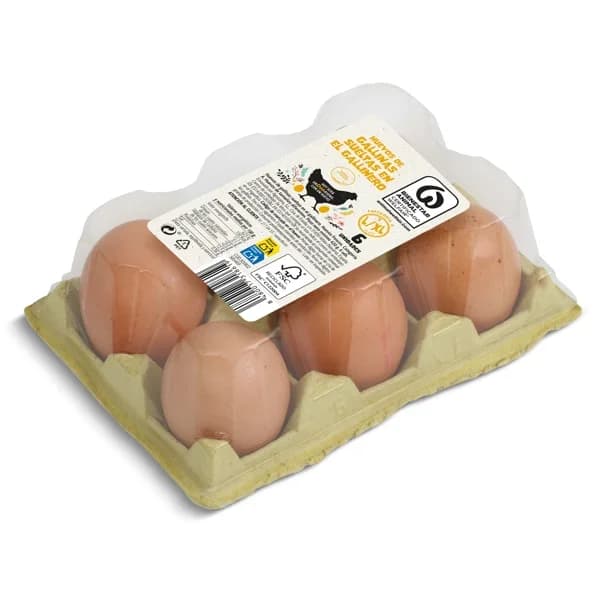 Huevos frescos de gallinas criadas en suelo categoría A clase L/XL Dia bandeja 6 unidades - 6 ud - Imagen del producto en Findit