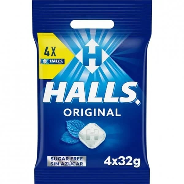 Caramelos sabor eucalipto mentolado sin azúcar Halls 4 paquetes de 32 g. - 0.13 kg - Imagen del producto en Findit