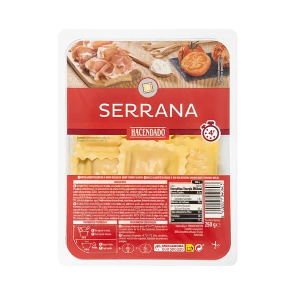 Pasta fresca ravioli jamón serrano y queso Hacendado - 0.25 kg - Imagen del producto en Findit
