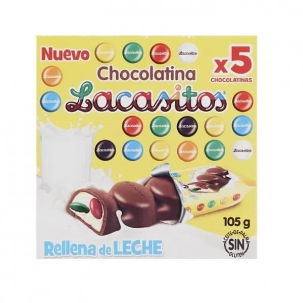 Chocolatina rellena de crema de leche Lacasitos sin gluten pack de 5 unidades de 21 g. - 1 ud - Imagen del producto en Findit