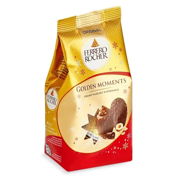 Chocolate con leche con relleno de avellanas Golden Moments Ferrero Rocher bolsa 90 g - 0.19 kg - Imagen del producto en Findit
