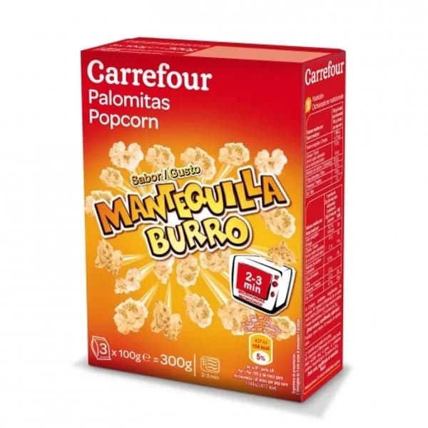 Palomitas sabor mantequilla para microondas Carrefour pack de 3 bolsas de 100 g. - 0.3 kg - Imagen del producto en Findit
