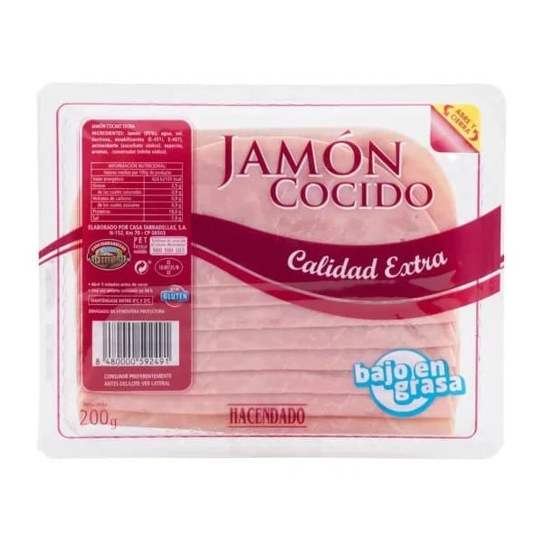 Jamón cocido extra Hacendado lonchas - 0.2 kg - Imagen del producto en Findit