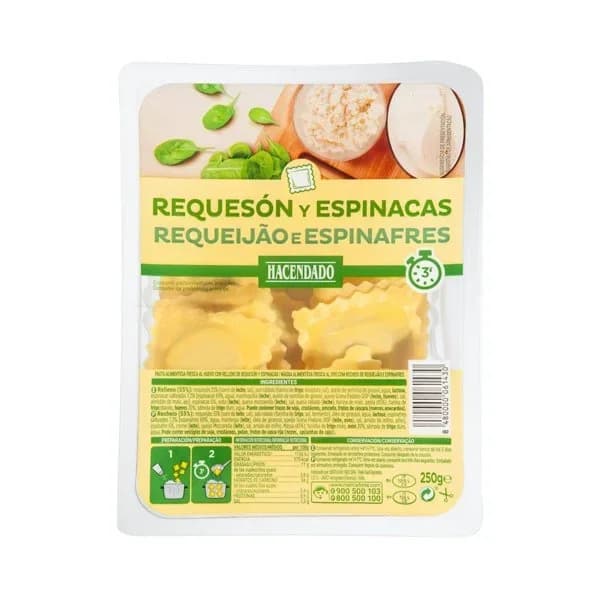 Pasta fresca ravioli ricotta y espinacas Hacendado - 0.25 kg - Imagen del producto en Findit