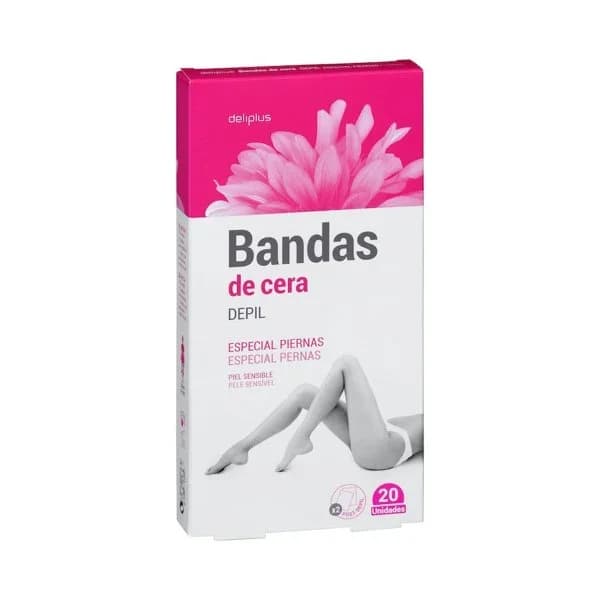 Bandas de cera especial piernas Deliplus piel sensible - 20 ud - Imagen del producto en Findit