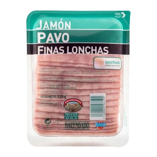 Jamón de pavo Hacendado finas lonchas - 0.22 kg - Imagen del producto en Findit