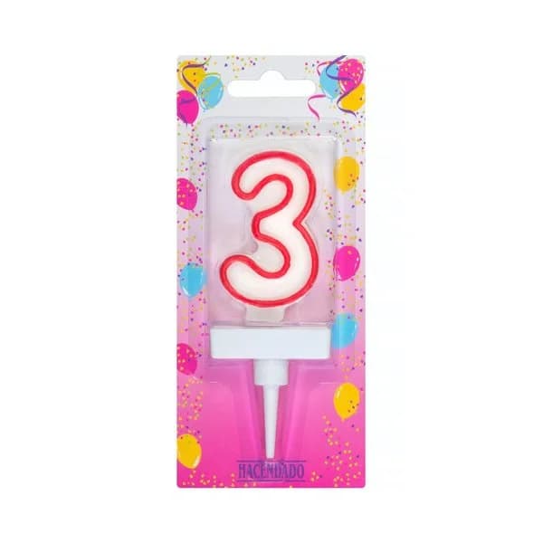 Vela de cumpleaños 3 Hacendado - 1 ud - Imagen del producto en Findit