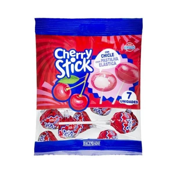Caramelos con palo Cherry Stick Hacendado con chicle sabor cereza - 0.1 kg - Imagen del producto en Findit
