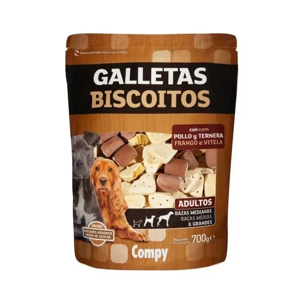 Snack galletas perro adulto con pollo y ternera Compy razas medianas y grandes - 0.7 kg - Imagen del producto en Findit