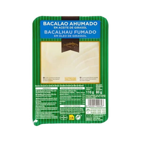 Bacalao ahumado Hacendado en aceite de girasol - 0.08 kg - Imagen del producto en Findit