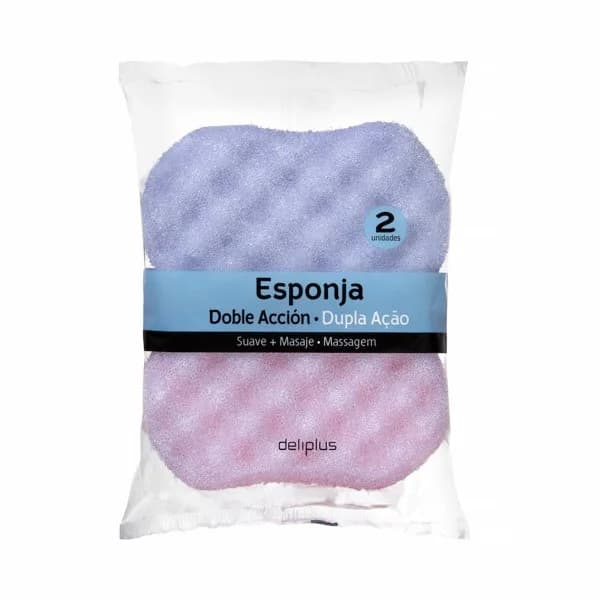Esponja de baño doble acción suave masaje Deliplus - 2 ud - Imagen del producto en Findit