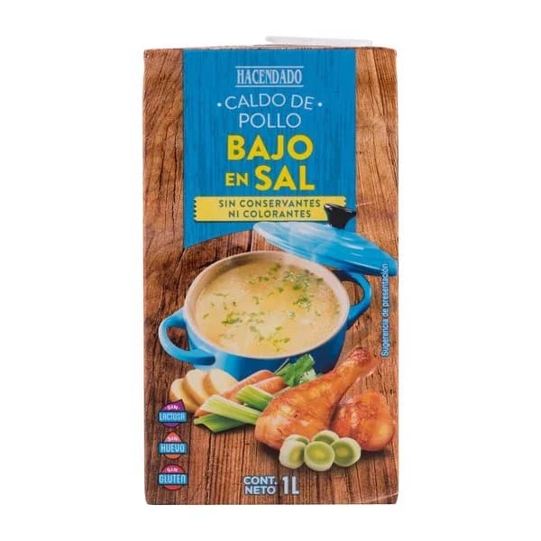 Caldo de pollo Hacendado bajo en sal - 1 l - Imagen del producto en Findit