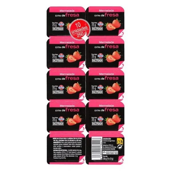 Mermelada de fresa monodosis Hacendado - 0.25 kg - Imagen del producto en Findit