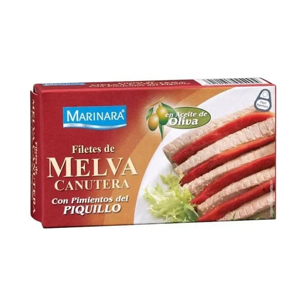 Filetes de melva canutera con pimientos del piquillo Hacendado en aceite de oliva - 0.07 kg - Imagen del producto en Findit