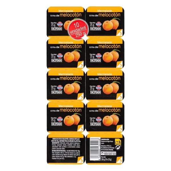 Mermelada de melocotón monodosis Hacendado - 0.25 kg - Imagen del producto en Findit