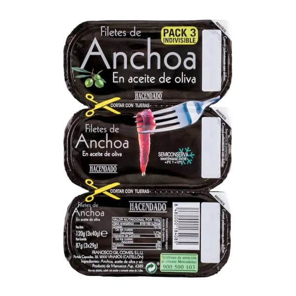 Filetes de anchoa en aceite de oliva Hacendado - 0.09 kg - Imagen del producto en Findit