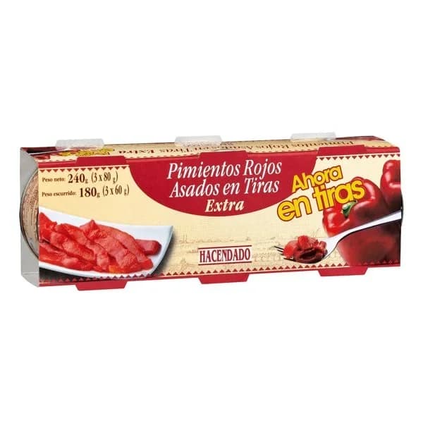 Pimientos rojos asados Hacendado en tiras extra - 0.18 kg - Imagen del producto en Findit
