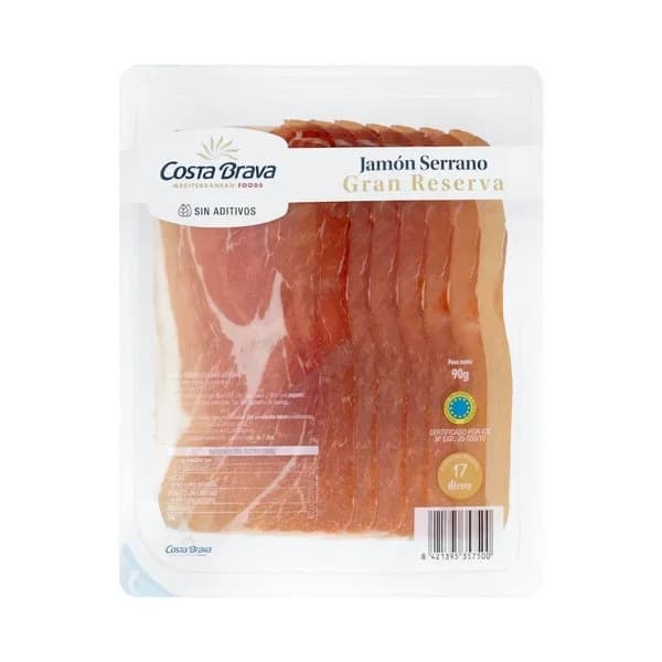 Jamón serrano gran reserva Costa Brava sin aditivos lonchas - 0.09 kg - Imagen del producto en Findit