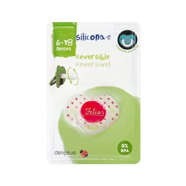 Chupete silicona reversible Deliplus +6 a 18 meses luminiscente - 1 ud - Imagen del producto en Findit
