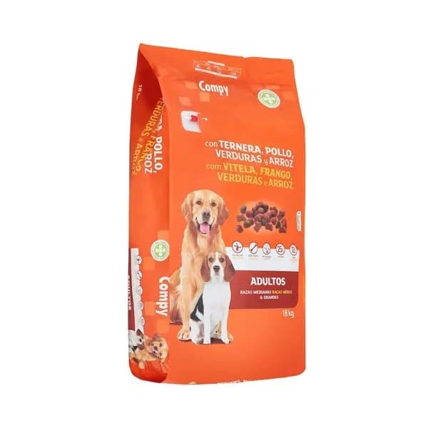 Comida perro adulto Compy con ternera  pollo  verduras y arroz - 17.99 kg - Imagen del producto en Findit