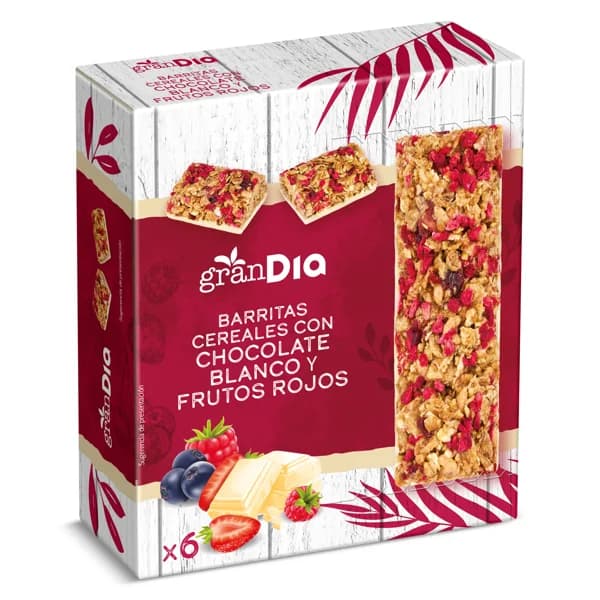 Barritas de cereales con chocolate blanco y frutos rojos Gran Dia caja 138 g - 0.14 kg - Imagen del producto en Findit