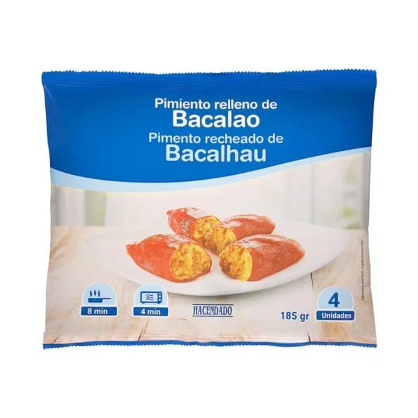Pimientos del piquillo rellenos de bacalao Hacendado ultracongelados - 0.18 kg - Imagen del producto en Findit