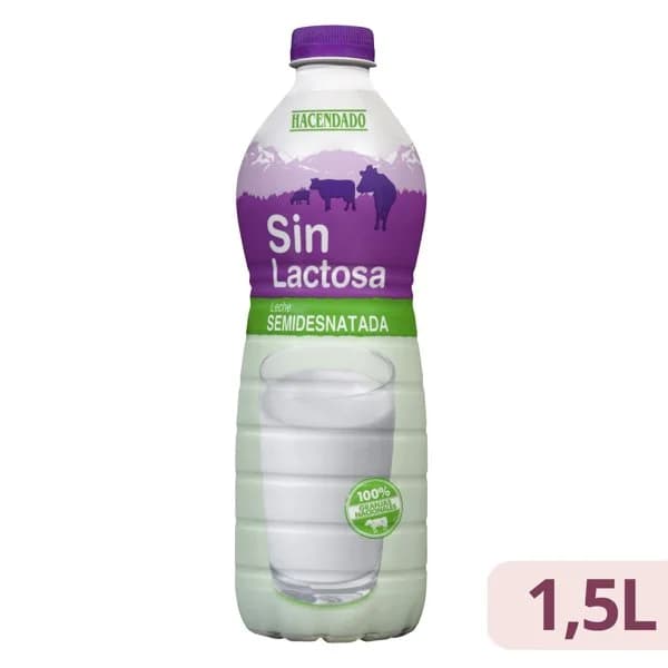 Leche semidesnatada sin lactosa Hacendado - 1.5 l - Imagen del producto en Findit